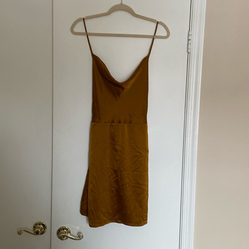 Hansen & Gretel Silk Cowl Mini Dress Gold